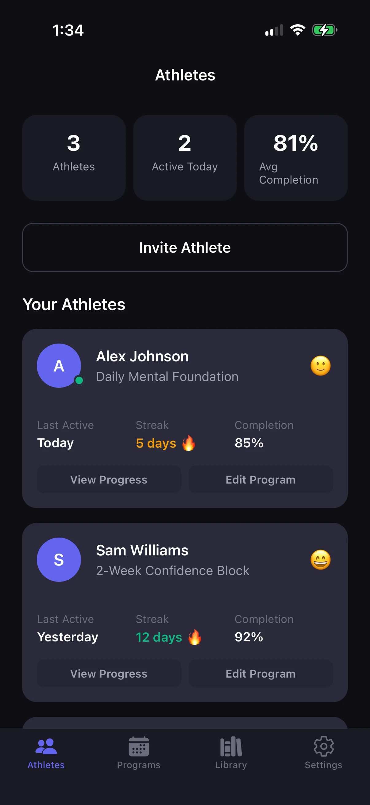 Coach dashboard