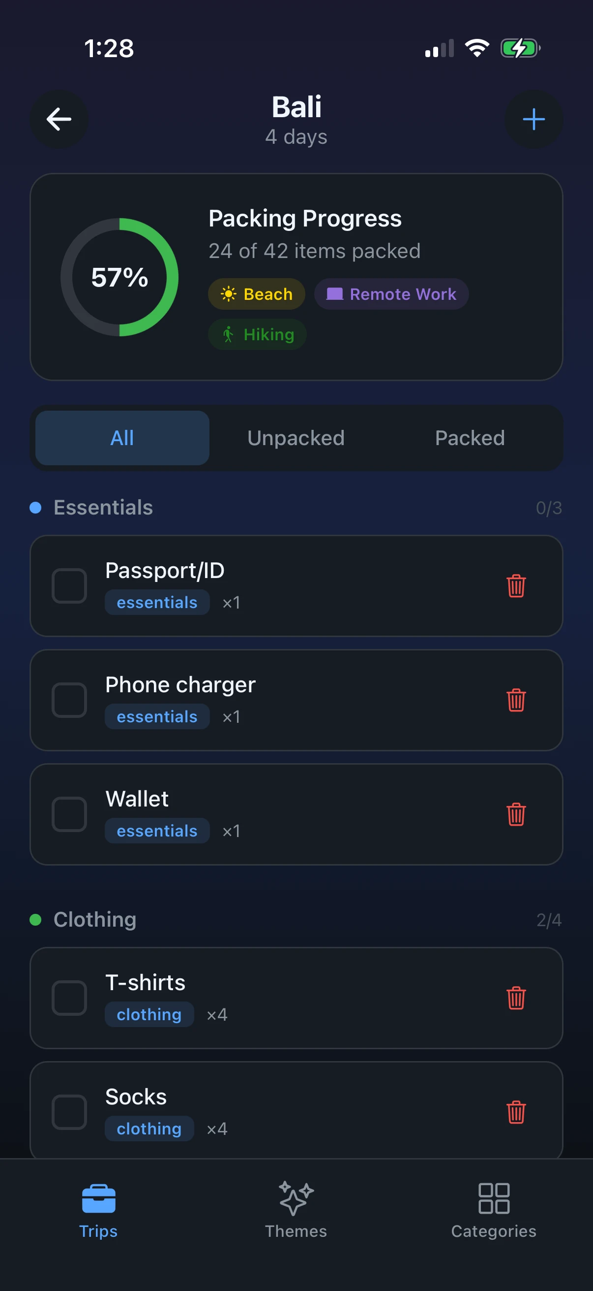 Packing checklist